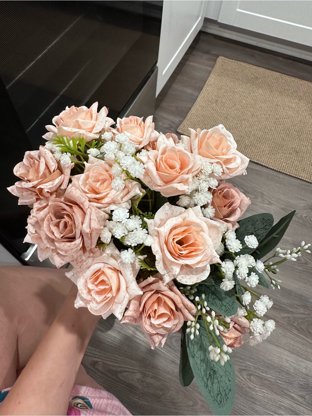 Peach Rose Bouquet Home Accent - Artificial Floral Arrangement